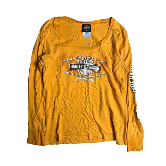 Harley Davidson Tops - Harley Davidson Women T-Shirt Long Sleeve Yellow Moto Biker Scoop Neck Size M